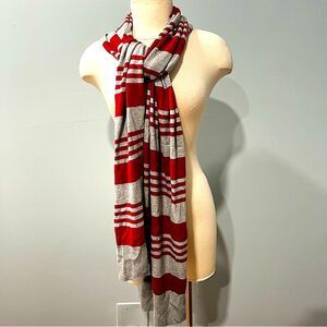 Gap Red & Grey Stripes Cotton & Angora Blend Long Knit Scarf